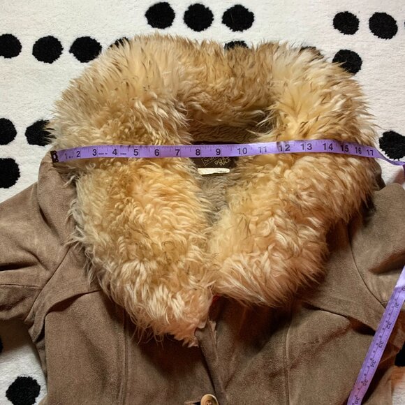 Vintage 70s Sears Suede Penny Lane Coat Faux Fur Collar Lined Belted Overcoat - Picture 15 of 16